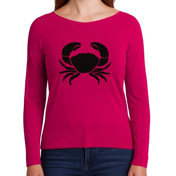 Talbots Women’s Sweater Pink Cancer Zodiac Crab Graphic Knit Petite Large - Picture 1 of 11